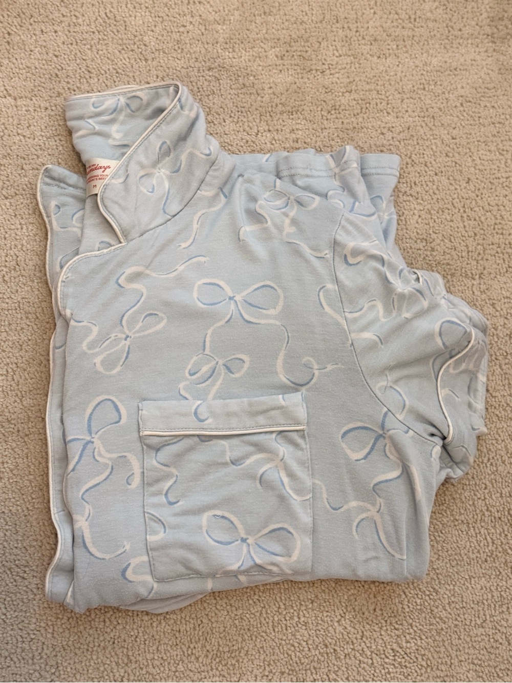 Light Blue Bow-Print Women's Pajama Top — Cozy Lounge Pullover